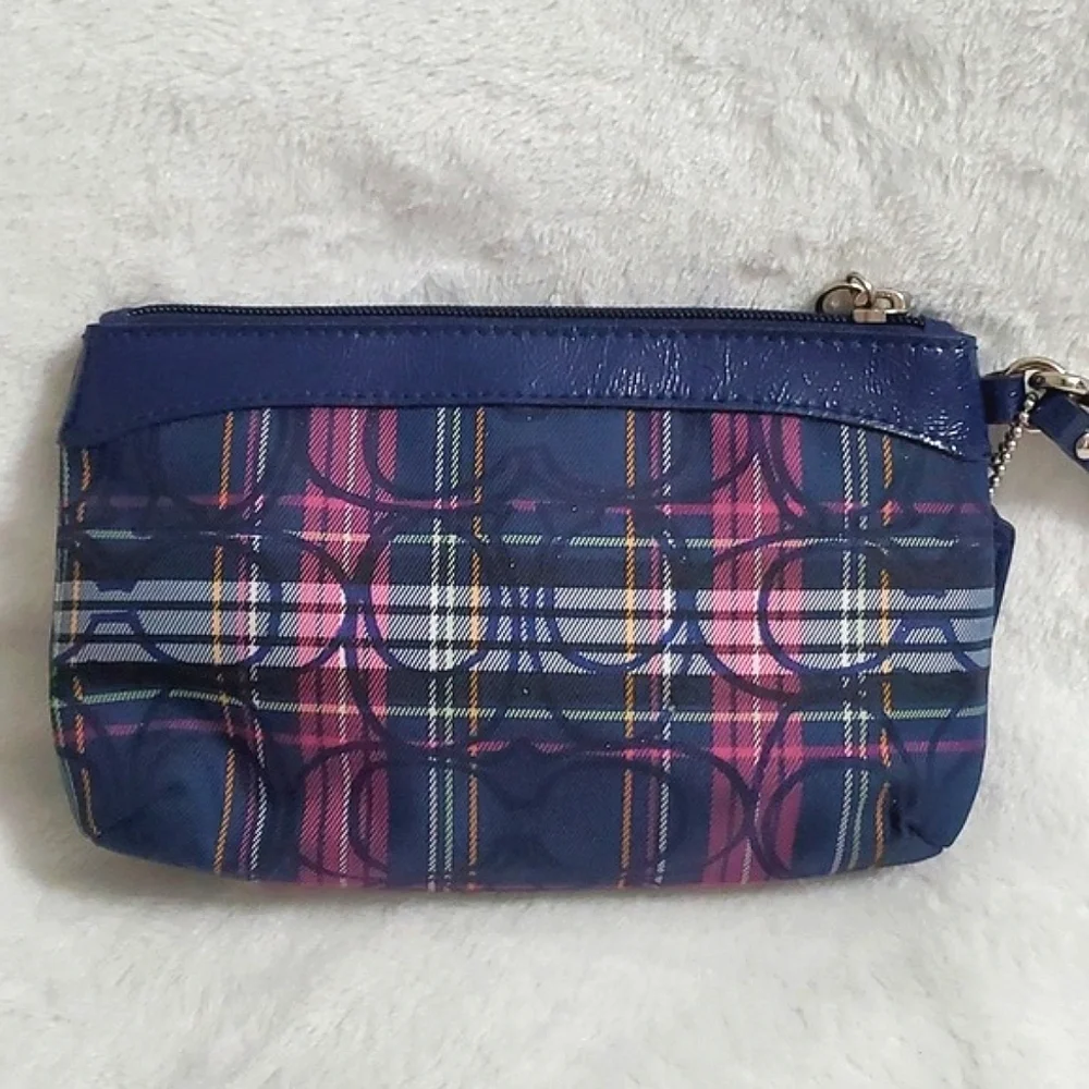 Coach Poppy Signature Tartan Plaid Wristlet